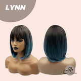 JBEXTENSION 12 Inches Bob Cut Ombre Blue Straight Short Wig LYNN