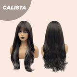 JBEXTENSION 24 Inches Curly Tea Black With Grey Highlight Wig With Bangs CALISTA