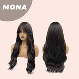 JBEXTENSION 26 Inches Midnight Brown( Black/Brown) Wave Wig With Bangs MONA