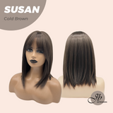 JBEXTENSION 14 Inches Short Bob Cut Cold Brown Wig with Bangs SUSAN COLD BROWN