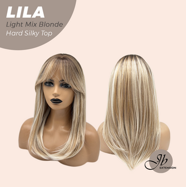 JBEXTENSION 20 Inches Scalpiana Light Mix Blonde Wolf Cut 3.5X4 Hard Silky Top Natural Scalp Effect Wig With Bangs LILA LIGHT MIX BLONDE
