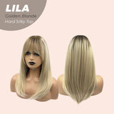 JBEXTENSION 20 Inches Blonde with Dark Root Wolf Cut 3.5X4 Hard Silky Top Natural Scalp Effect Wig With Bangs LILA GOLDEN BLONDE