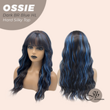 JBEXTENSION 22 Inches Scalpiana Wave Dark Brown with Blue Highlight 3.5X4 Hard Silky Top Natural Scalp Effect Wig with Bangs OSSIE DARK BROWN WITH BLUE HIGHLIGHT