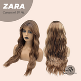 JBEXTENSION 25 Inches Long Wave Caramel Blonde Highlight Wig with Bangs ZARA CARAMEL BLONDE HIGHLIGHT