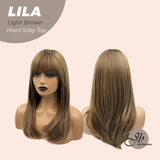 JBEXTENSION 20 Inches Light Brown Wolf Cut 3.5X4 Hard Silky Top Natural Scalp Effect Wig With Bangs LILA LIGHT BROWN