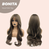 JBEXTENSION 26 Inches Brown Curly 3.5X4 Hard Silky Top Natural Scalp Effect Wig With Bangs BONITA