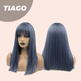 JBEXTENSION 17 Inches Dark Blue Straight Wig With Bangs TIAGO