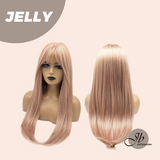 JBEXTENSION 24 Inches Long Straight Pink Wig with Bangs JELLY