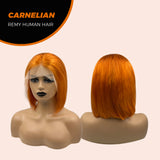 JBEXTENSION GEMSTONE COLLECTION 12 Inches Real Human Hair Copper Bob Cut Free Parting Wig CARNELIAN