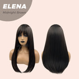 JBEXTENSION 22 Inches Straight Midnight Brown( Black/Brown) Hime Cut Wig With Bangs ELENA MIDNIGHT BROWN