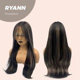 JBEXTENSION 28 Inches Dark Brown With Highlight Curly Frontlace Wig With Bangs RYANN