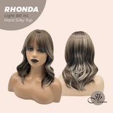 JBEXTENSION 15 Inches Scalpiana Curly Light Brown with Highlight 3.5X4 Hard Silky Top Natural Scalp Effect Wig with Bangs RHONDA LIGHT BROWN HIGHLIGHT