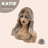 JBEXTENSION 18 Inches Scalpiana Curly Silver Sand Blonde 3.5X4 Hard Silky Top Natural Scalp Effect Wig with Bangs KATIE SILVER SAND BLONDE