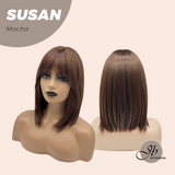 JBEXTENSION 14 Inches Short Bob Cut Mocha Wig with Bangs SUSAN MOCHA