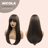 JBEXTENSION 22 Inches Cold Brown 3.5X4 Hard Silky Top Natural Scalp Effect Wig NICOLA COLD BROWN Silky Top