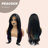 JBEXTENSION 26 Inches Curly Black With Multiple Color Pre-Cut Frontlace Wig PEACOCK