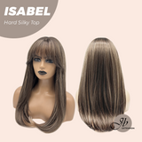 JBEXTENSION 22 Inches Scalpiana Straight Dark Brown with Blonde Highlight 3.5X4 Hard Silky Top Natural Scalp Effect Wig ISABEL SILKY TOP