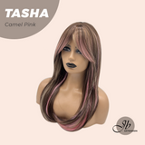 JBEXTENSION Peluca de mujer marrón con corte de lobo de 24 pulgadas con flequillo TASHA BROWN