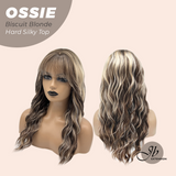 JBEXTENSION 22 Inches Scalpiana Long Wave Biscuit Blonde 3.5X4 Hard Silky Top Natural Scalp Effect Wig with Bangs OSSIE BISCUIT BLONDE