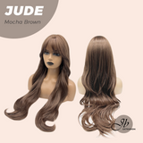 JBEXTENSION 28 Inches Long Curly Mocha Brown Wig with Bangs JUDE MOCHA BROWN