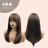Rachel's Pick-20 Inches Cold Brown Wolf Cut 3.5X4 Hard Silky Top Natural Scalp Effect Wig With Bangs LILA
