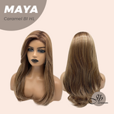 JBEXTENSION 22 Inches Caramel Blonde Highlight Women Fashion Full Machine Wig MAYA CARAMEL BLONDE HIGHLIGHT【PLUS PERMATEASE】【BENDY EAR TABS】