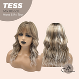 JBEXTENSION 15 Inches Scalpiana Wave Mix Blonde 3.5X4 Hard Silky Top Natural Scalp Effect Wig with Bangs TESS MIX BLONDE