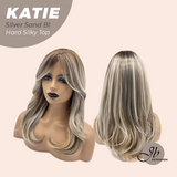 JBEXTENSION 18 Inches Scalpiana Curly Silver Sand Blonde 3.5X4 Hard Silky Top Natural Scalp Effect Wig with Bangs KATIE SILVER SAND BLONDE