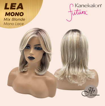 JBEXTENSION LEA MONO Full Monofilament Handmade Full Lace Full Hand Tied Wig 14 Inches Mix Blonde Mono Lace Handmade Futura Fiber Wig with Anti-slip Silicone Strips Glueless Wig LEA MONO MIX BLONDE【BENDY EAR TABS】