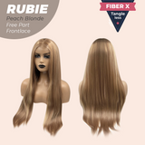 JBEXTENSION 30 Inches Peach Blonde Long Straight Fiber X, Tangle Less Pre-Cut Free Part Frontlae Glueless Wig RUBIE PEACH BLONDE