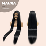 JBEXTENSION 38 Inches Super Long Straight Black Pre-Cut Frontlace Wig MAURA BLACK