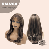 JBEXTENSION 20 Inches Curly Brown Highlight Wig with Bangs BIANCA BROWN HIGHLIGHT