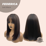 JBEXTENSION 16 Inches Short Bob Cut Soft Black Wig With Bangs FEDERICA SOFT BLACK