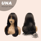 JBEXTENSION 22 Inches Midnight Brown( Black/Brown) Wave With Bangs Wig UNA MIDNIGHT BROWN ( Black/Brown)