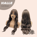 JBEXTENSION 27 Inches Long Wave Cold Brown Wig with Bangs HALLE COLD BROWN