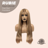 JBEXTENSION 30 Inches Peach Blonde Long Straight Fiber X, Tangle Less Pre-Cut Free Part Frontlae Glueless Wig RUBIE PEACH BLONDE