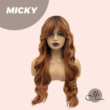 JBEXTENSION 26 Inches Copper Body Wave With Dark Root Wig With Bangs MICKY