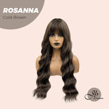 JBEXTENSION 28 Inches Long Body Wave Cold Brown Wig With Bangs ROSANNA COLD BROWN