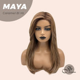 JBEXTENSION 22 Inches Caramel Blonde Highlight Women Fashion Full Machine Wig MAYA CARAMEL BLONDE HIGHLIGHT【PLUS PERMATEASE】【BENDY EAR TABS】