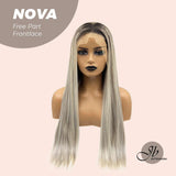 JBEXTENSION 28 Inches Mix Grey With Dark Root Straight Lace Front Wig.Pre Plucked 6*14 HD Transparent Lace Frontal wig NOVA