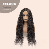 JBEXTENSION 28 Inches Extra Curly Tea Black Darkest Brown Long Pre-Cut Frontlace Glueless Wig FELICIA TEA BLACK