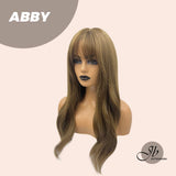JBEXTENSION 22 Inches Curly Brown Wig With Full Bangs ABBY