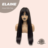 JBEXTENSION 26 Inches Tea Black Darkest Brown Wolf Cut 3.5X4 Hard Silky Top Natural Scalp Effect Wig With Bangs ELAINE