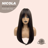 JBEXTENSION 22 Inches Midnight Brown( Black/Brown) 3.5X4 Hard Silky Top Natural Scalp Effect Wig NICOLA SILK TOP