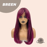 JBEXTENSION 22 Inches Nature Straight Fushia Color Wig With Bangs BREEN