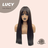 JBEXTENSION 24 Inches Tea Black Darkest Brown Wig With Bangs LUCY TEA BLACK