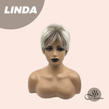 JBEXTENSION Pixie Cut Grey Silver Half Real Human Hair Half Futura Fiber Fashion Women Wig LINDA