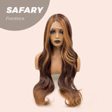 JBEXTENSION 30 Inches Long Curly Brown With Blonde Highlight Side Part Frontlace Wig SAFARY