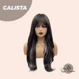 JBEXTENSION 24 Inches Curly Tea Black With Grey Highlight Wig With Bangs CALISTA