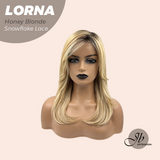 JBEXTENSION 18 Inches Honey Blonde Curly Pre-Cut Snowflake Lace Frontlace Glueless Wig LORNA SNOWFLAKE HONEY BLONDE【PERMATEASE】【BENDY EAR TABS】